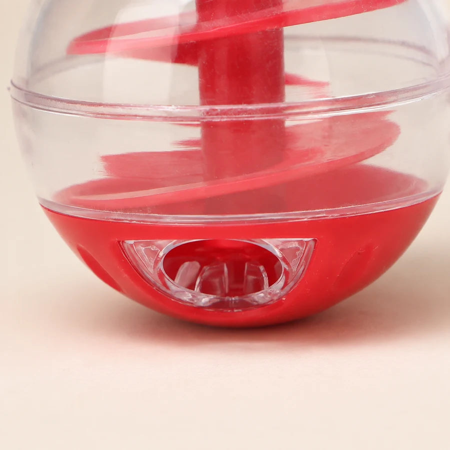 Red PETEE Roll & Reward Cat Treat Ball in a PETEE mechanism or fit detail